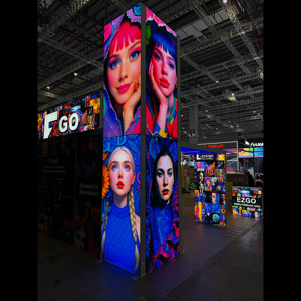 Freestanding LED Exhibition Lightbox Tower 3.3x3.3x14.8ft (1x1x4.5m)