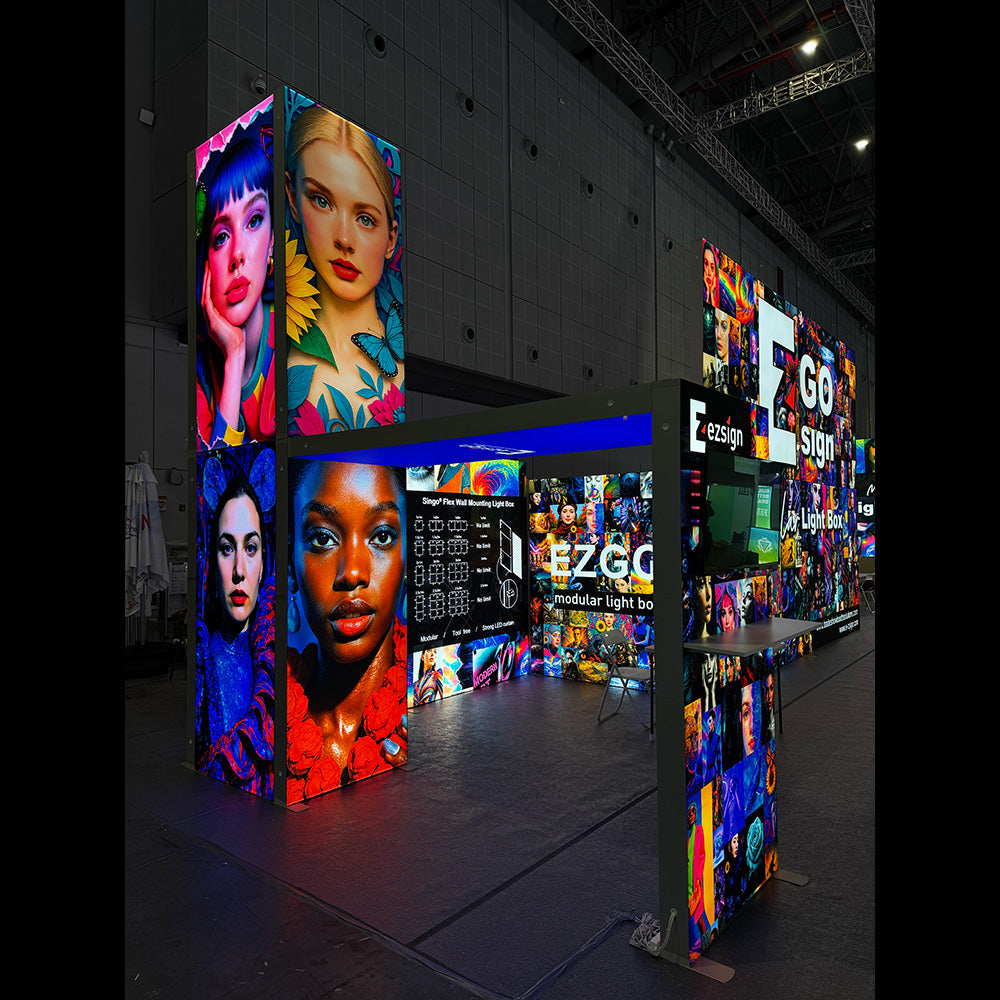Freestanding LED Exhibition Lightbox Tower 3.3x3.3x14.8ft (1x1x4.5m)