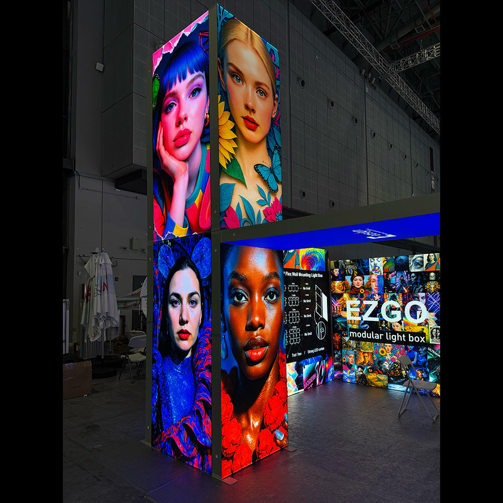 Freestanding LED Exhibition Lightbox Tower 3.3x3.3x14.8ft (1x1x4.5m)